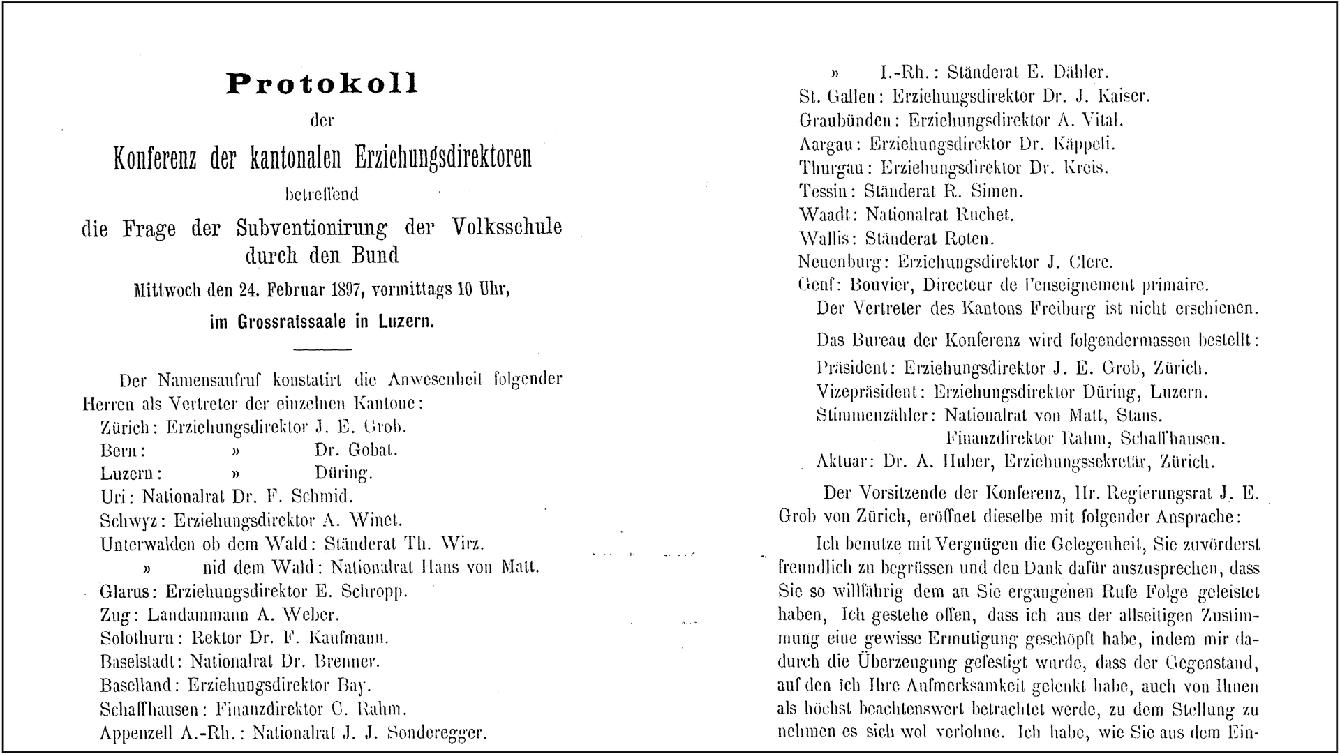 Erste Seite des Protokolls von 1897