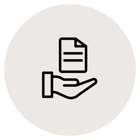 Icon: a document floating above an open hand